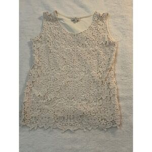 Grand & Greene Ivory Floral Crochet Lace Sleeveless Tank Top Small